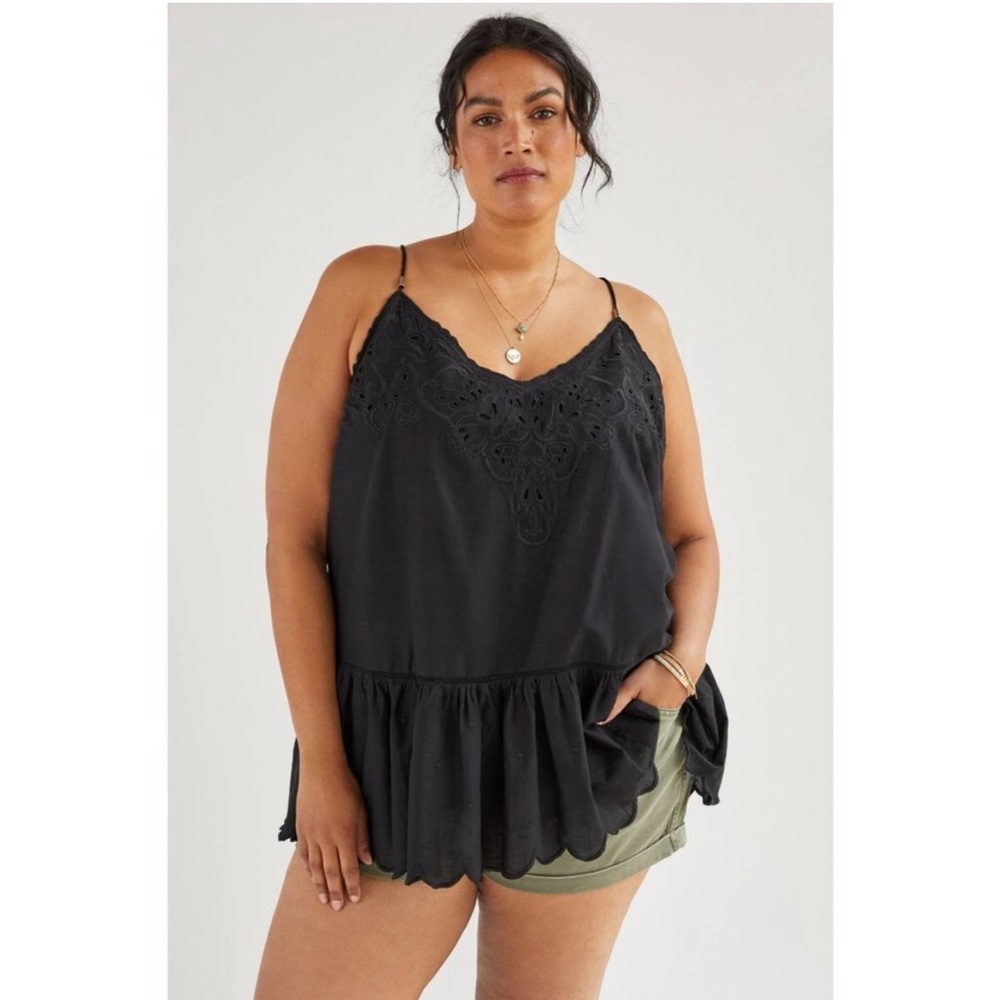 Anthropologie Black Lace-Trim Ruffle Tank Top